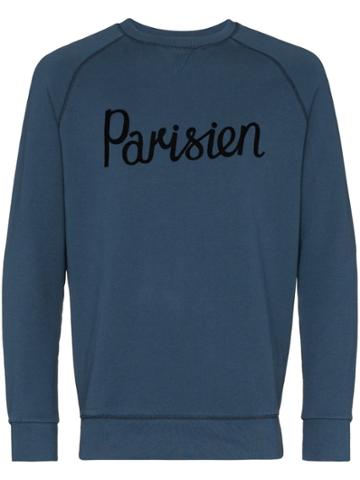 Maison Kitsuné Parisien Flocked Cotton Sweatshirt - Blue