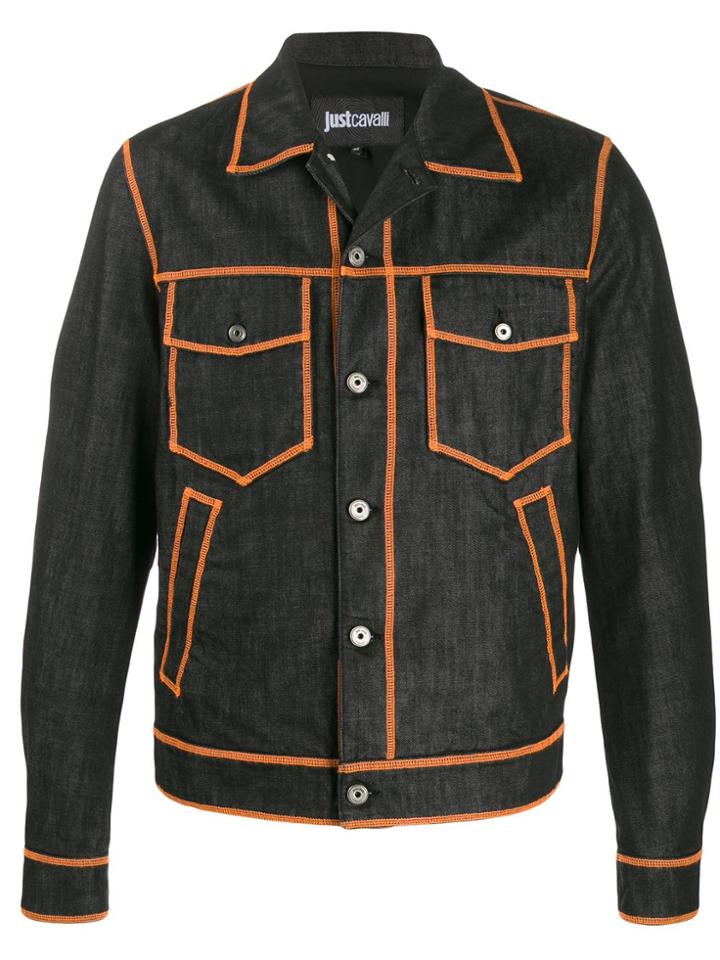 Just Cavalli Contrast Logo Denim Jacket - Black