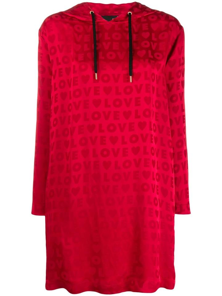 Love Moschino Logo Jacquard Hoodie Dress - Red