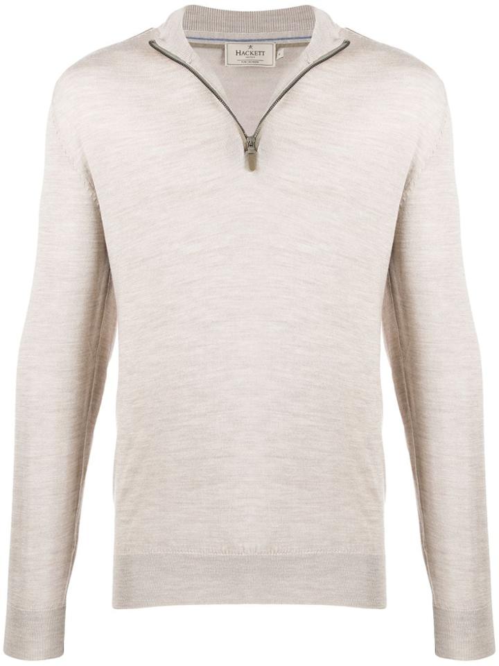 Hackett Zipped Down Neck Jumper - Neutrals