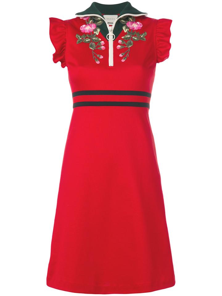 Gucci Floral Zip Placket Dress - Red