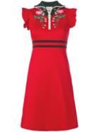 Gucci Floral Zip Placket Dress - Red