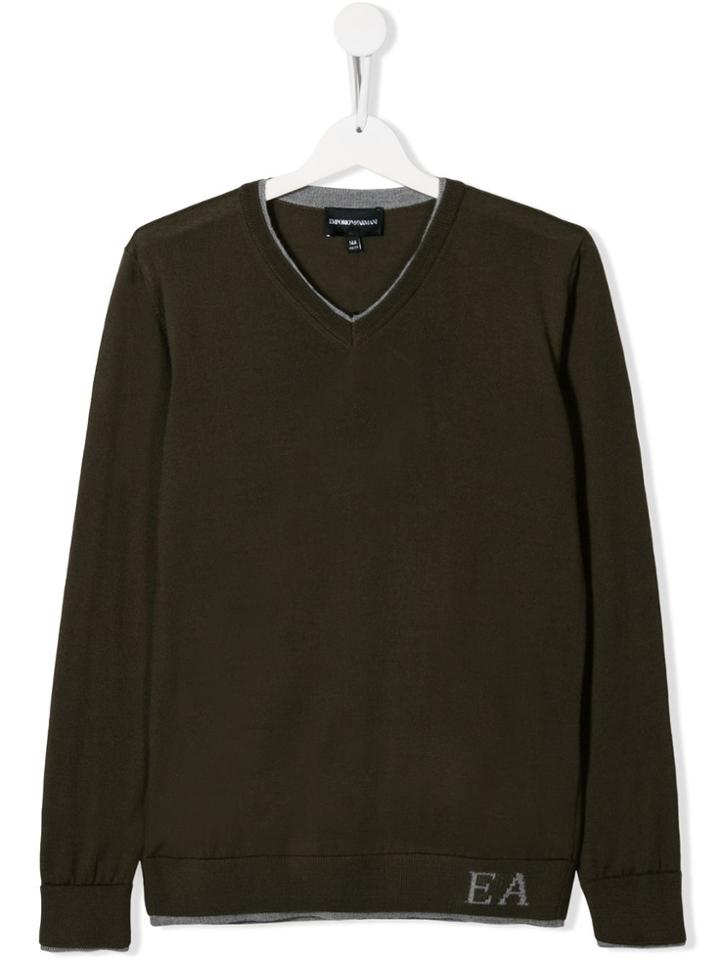 Emporio Armani Kids Teen Monogram Logo Print Jumper - Green