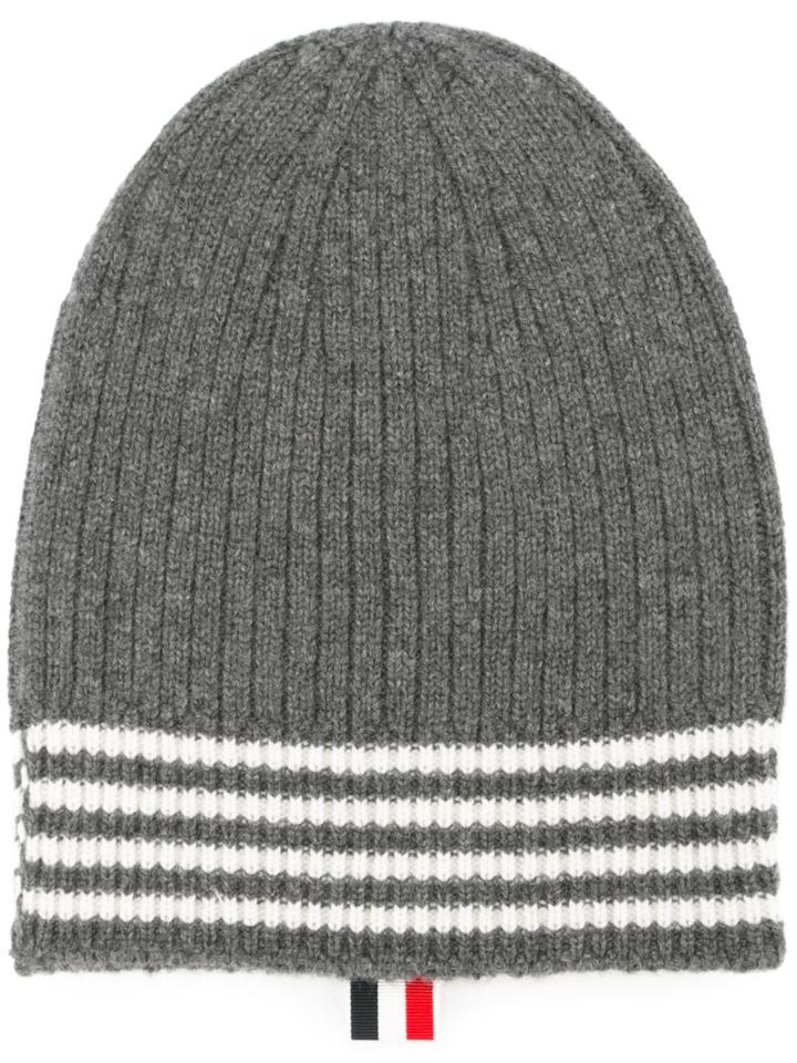 Thom Browne Striped Beanie, Men's, Grey, Cashmere