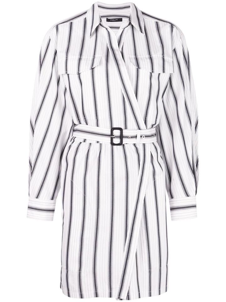 Derek Lam Long Sleeve Asymmetrical Bold Striped Placket Shirt Dress -