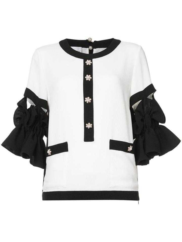 Edward Achour Paris Embellished Contrast Blouse - White
