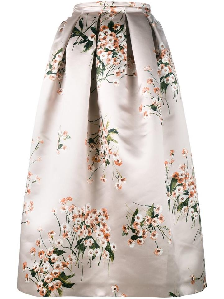 Rochas Floral Print Full Skirt, Women's, Size: 42, Nude/neutrals, Silk/polyester