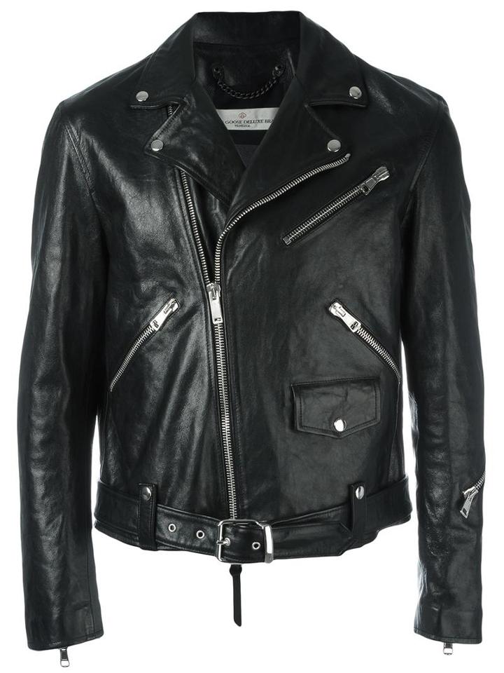 Golden Goose Deluxe Brand Golden Biker Jacket, Men's, Size: Medium, Black, Cotton/calf Leather/viscose