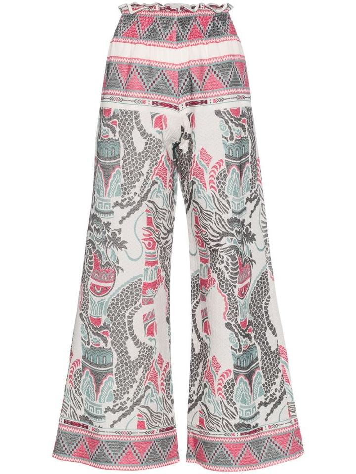 Celia Dragouni Embroidered Wide-leg Trousers - Pink