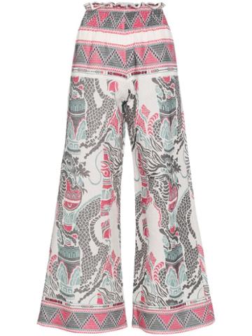 Celia Dragouni Embroidered Wide-leg Trousers - Pink