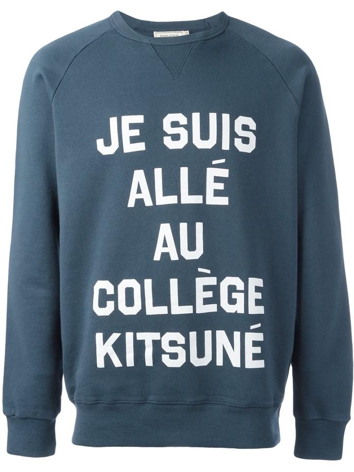 Maison Kitsuné Logo Print Sweatshirt, Men's, Size: Xl, Blue, Cotton
