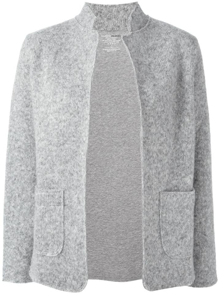 Majestic Filatures Patch Pockets Ribbed Blazer, Women's, Size: 2, Grey, Alpaca/polyamide/cotton