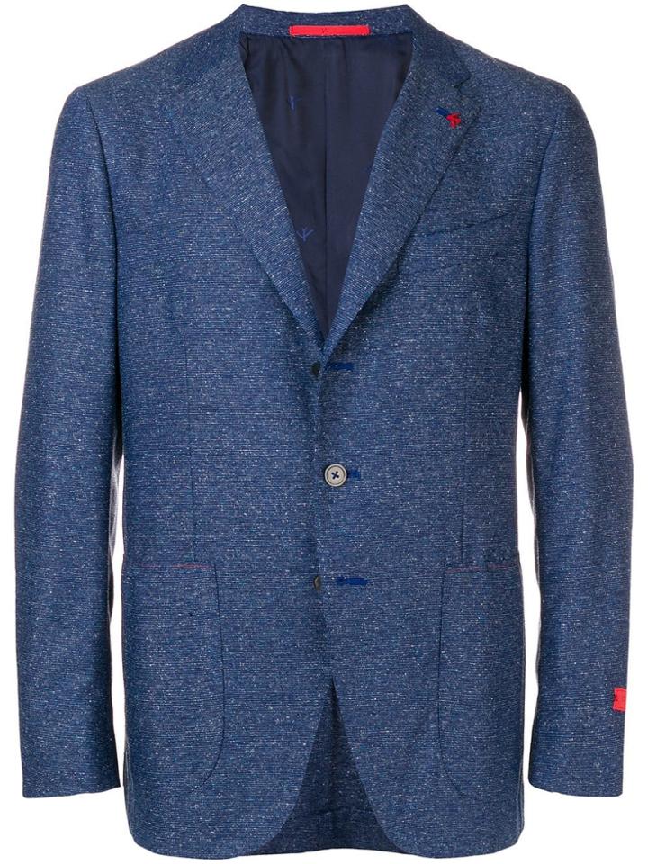 Isaia Melange Buttoned Blazer - Blue