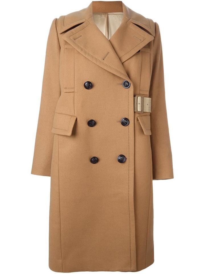Sacai Double-breasted Mid-length Coat, Women's, Size: 1, Nude/neutrals, Cotton/leather/cupro/wool