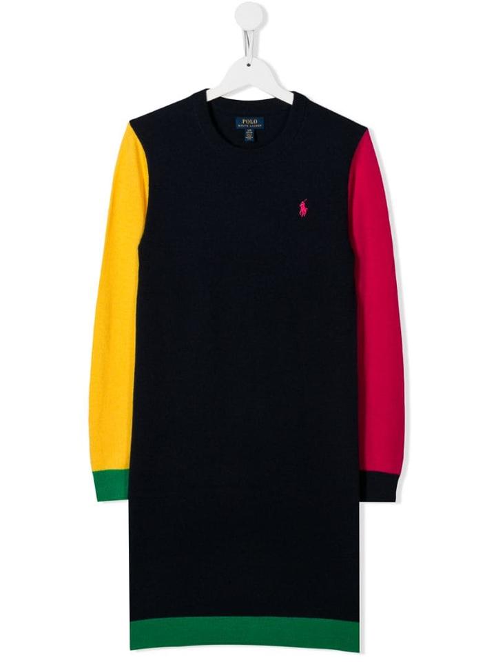 Ralph Lauren Kids Teen Colour-blocked Knitted Dress - Blue