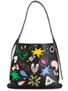 Kenzo 'kombo' Mini Patched Bag, Women's, Black, Cotton/goat Skin/leather/silicones
