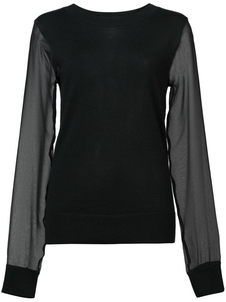 Sally Lapointe Fitted Top With Sheer Sleeves - Black