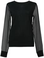 Sally Lapointe Fitted Top With Sheer Sleeves - Black