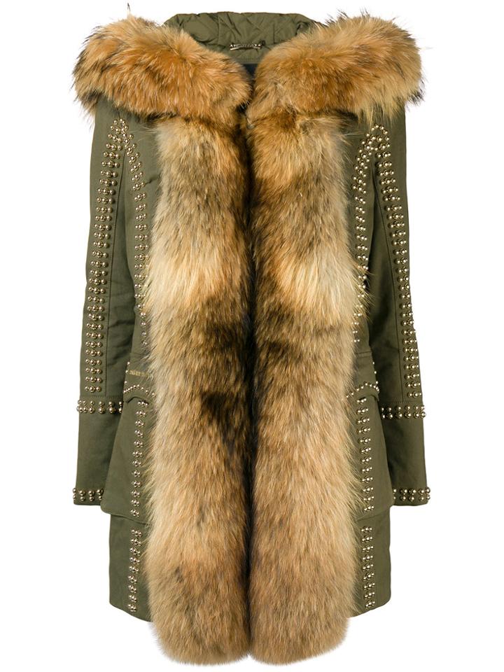 Philipp Plein Fur Trimmed Coat - Green