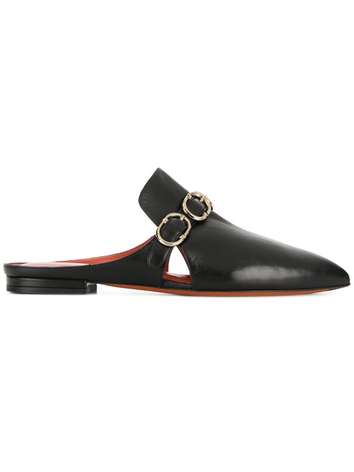 Santoni Buckled Mules - Black