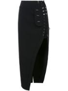 Anthony Vaccarello Corset Laced Skirt, Women's, Size: 38, Black, Lamb Skin/virgin Wool