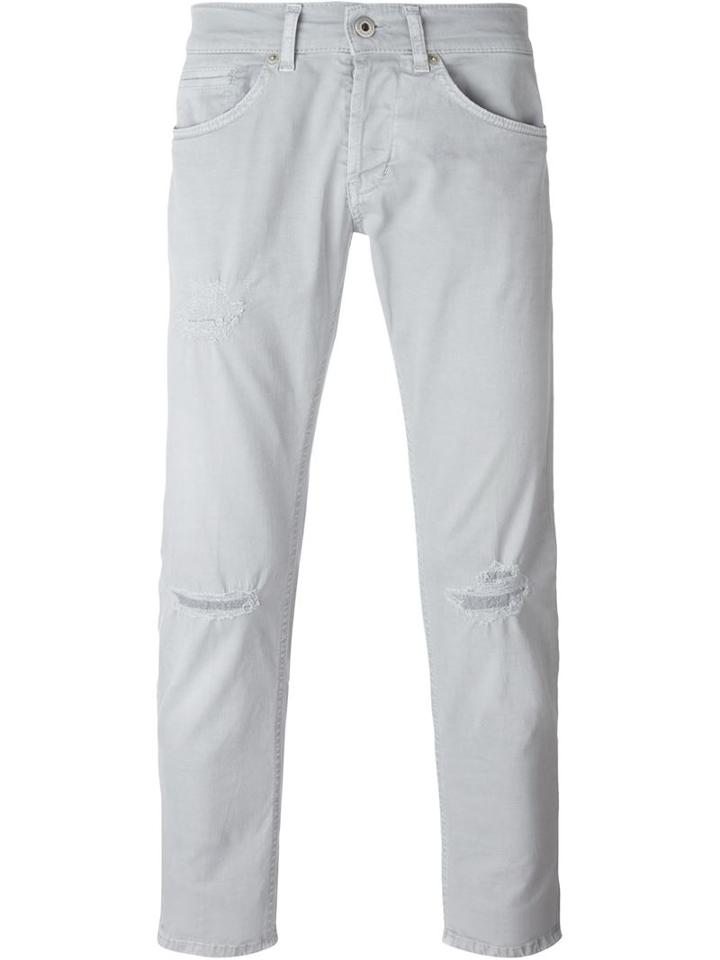 Dondup Knee Distressed Straight Leg Jeans, Men's, Size: 32, Grey, Cotton/spandex/elastane