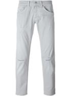Dondup Knee Distressed Straight Leg Jeans, Men's, Size: 32, Grey, Cotton/spandex/elastane