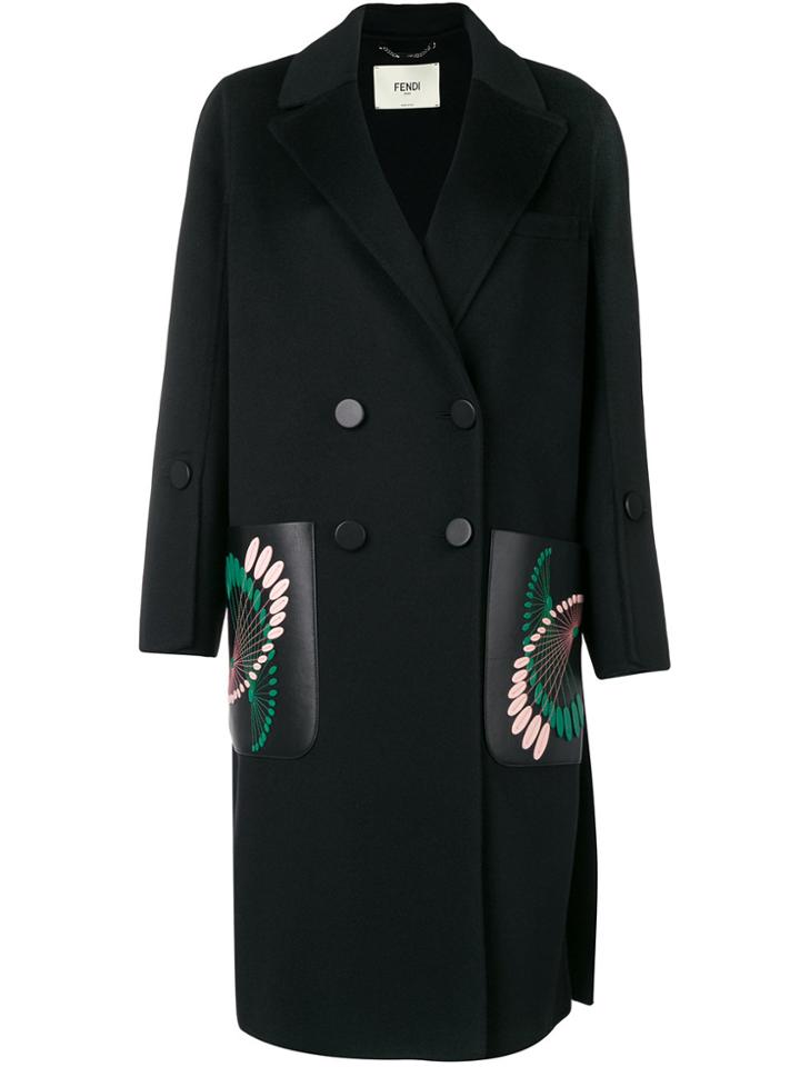 Fendi Double Breasted Midi Coat - Black