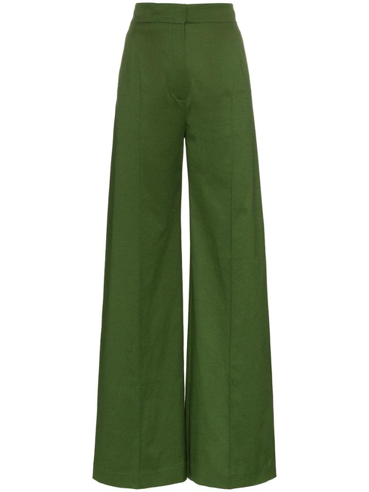Vika Gazinskaya Pleat Front Cotton Flared Trousers - Green