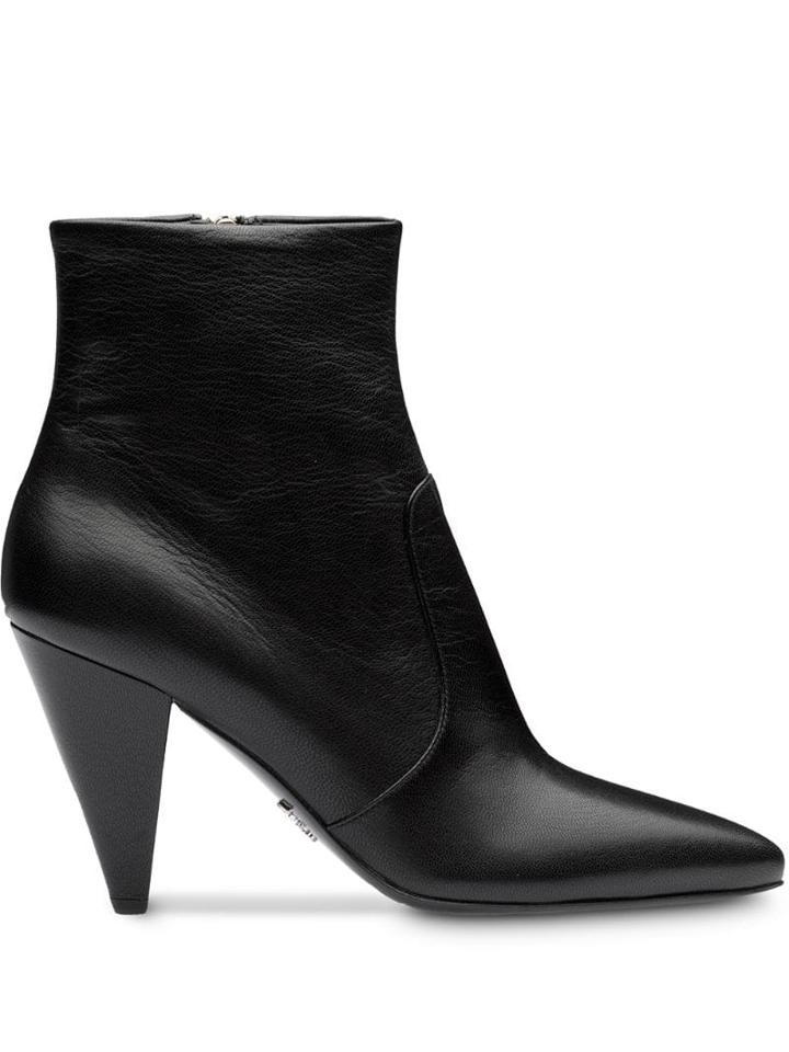 Prada Madras Leather Booties - Black