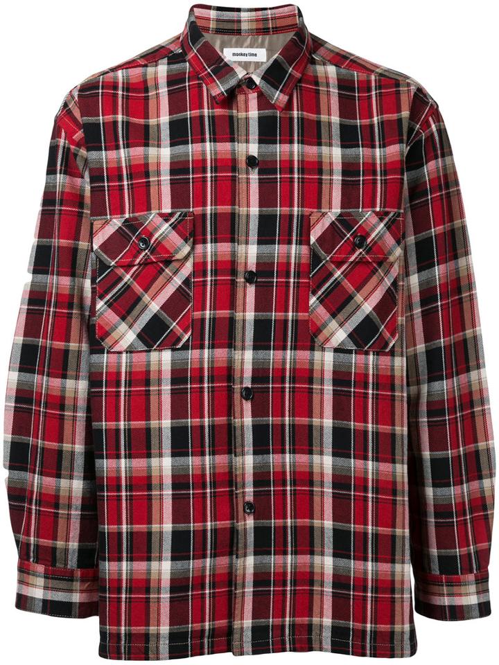 Monkey Time - Checked Shirt - Men - Cotton - L, Red, Cotton