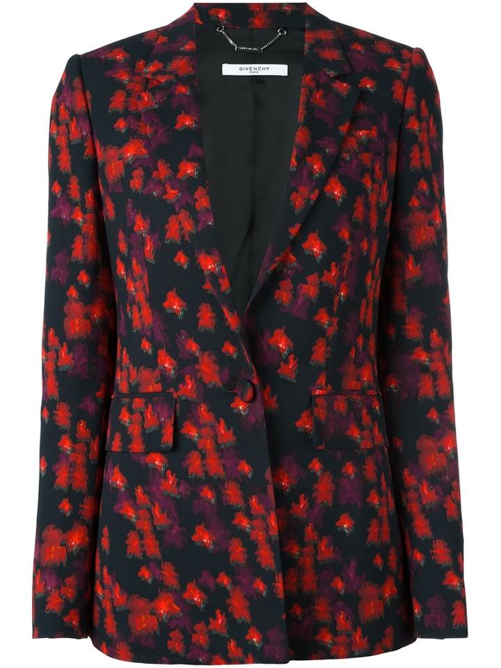 Givenchy Abstract Floral Print Blazer, Women's, Size: 38, Black, Viscose/spandex/elastane/silk