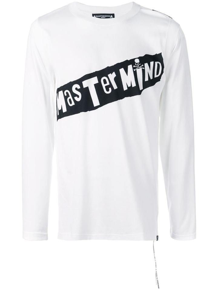 Mastermind World Logo Print Long Sleeve Top - White