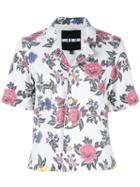 House Of Holland - Roses Print Shortsleeved Shirt - Women - Cotton/spandex/elastane - 12, White, Cotton/spandex/elastane
