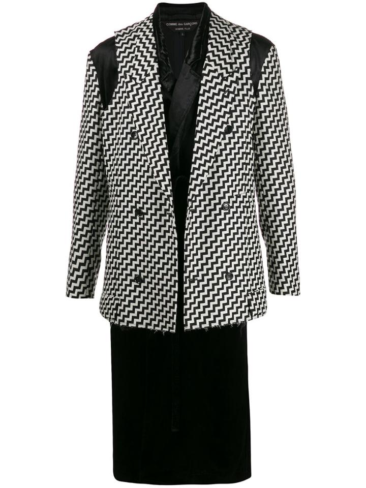 Comme Des Garçons Homme Plus Layered Zigzag Print Coat - Black