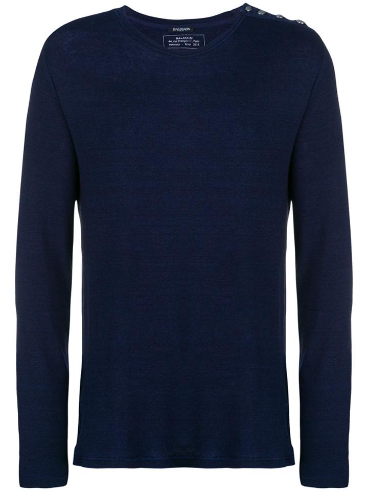 Balmain Shoulder Button Detail T-shirt - Blue