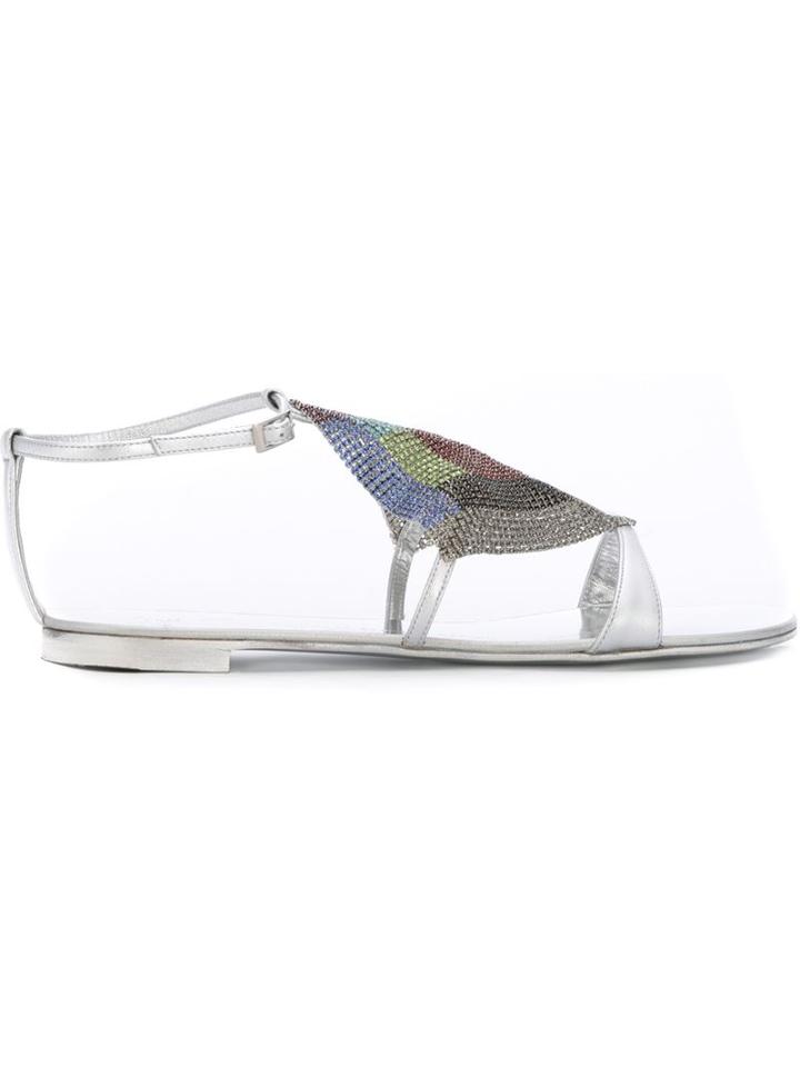 Giuseppe Zanotti Design Embellished Sandals, Women's, Size: 39, Grey, Leather/glass