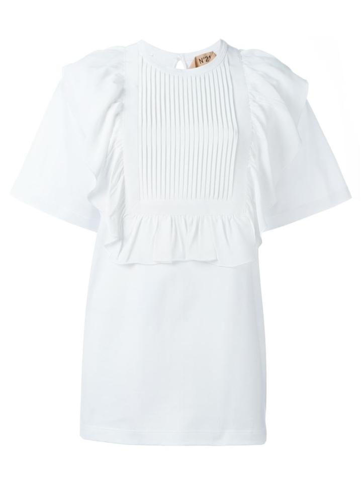 No21 Pleated Bib T-shirt, Women's, Size: 40, White, Cotton/acetate/silk