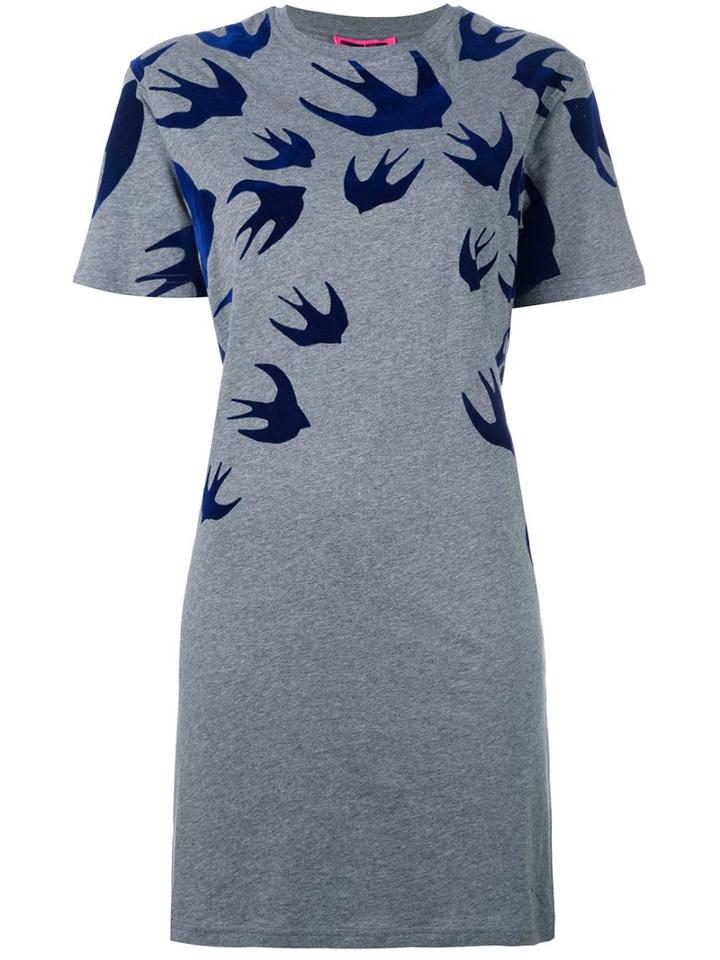 Mcq Alexander Mcqueen Swallow Print T-shirt Dress, Women's, Size: Small, Grey, Cotton