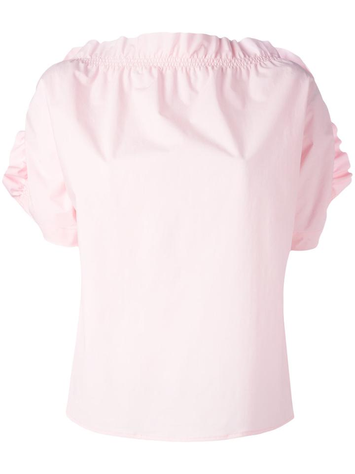 Msgm Pleated Trim Blouse, Women's, Size: 42, Pink/purple, Cotton/polyurethane/spandex/elastane