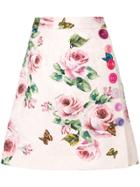 Dolce & Gabbana Brocade Rose Printed Skirt - Pink & Purple