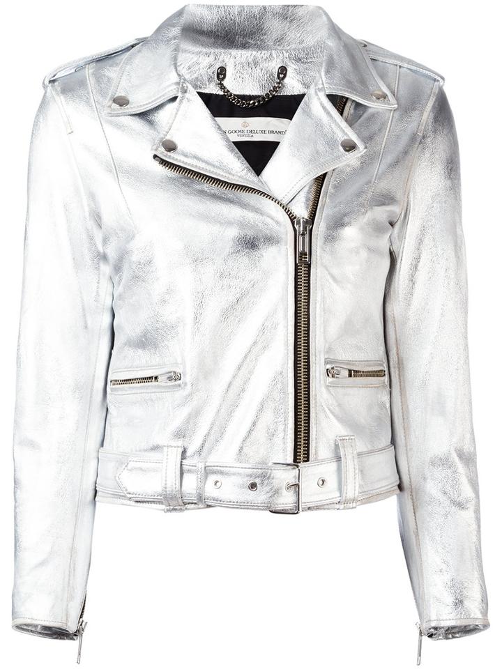 Golden Goose Deluxe Brand 'chiodo' Metallic (grey) Jacket, Women's, Size: Xs, Cotton/leather/viscose