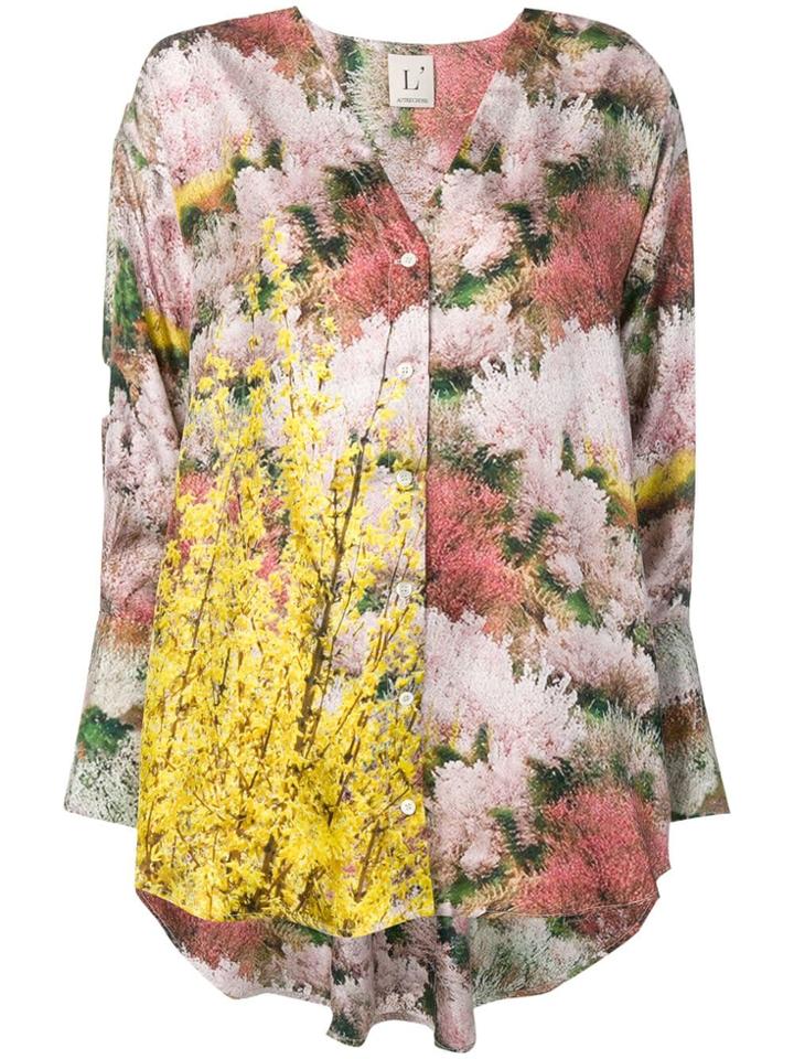 L'autre Chose Printed Twill High Low Blouse - Pink