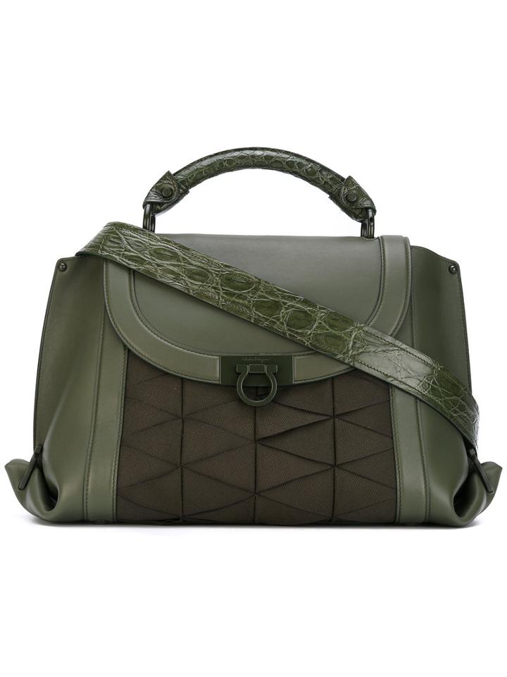 Salvatore Ferragamo - Front Panel Shoulder Bag - Women - Calf Leather/nylon - One Size, Women's, Green, Calf Leather/nylon