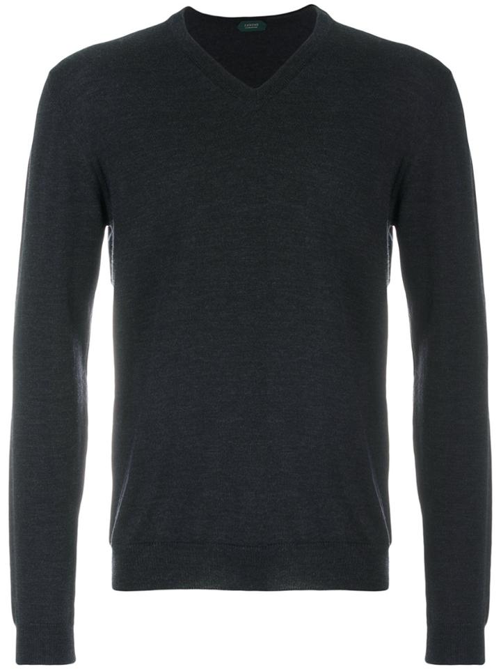 Zanone V-neck Jumper - Grey