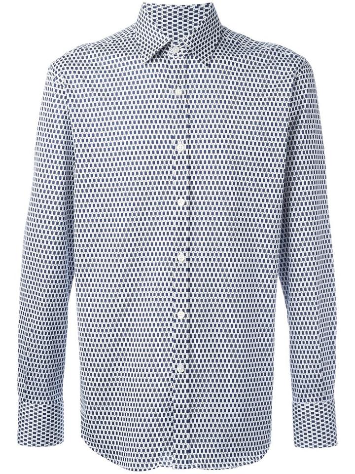 Canali Square Pattern Shirt, Size: Xl, Blue, Cotton
