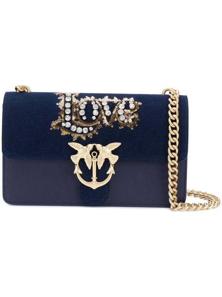 Pinko Embellished Love Shoulder Bag - Blue