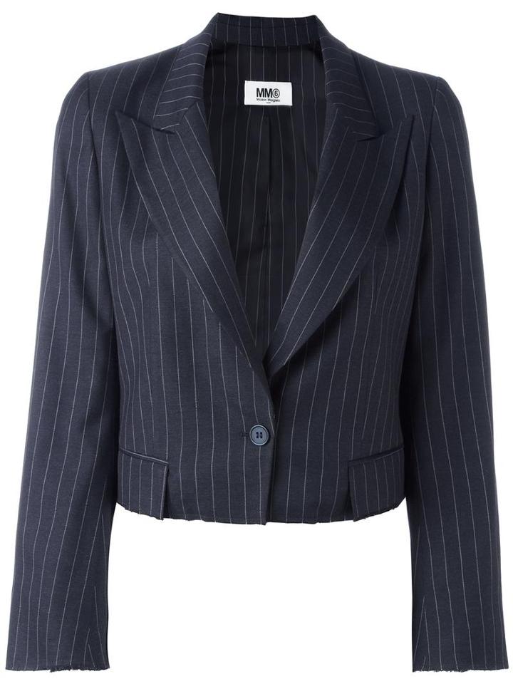 Mm6 Maison Margiela Cropped Blazer, Women's, Size: 42, Blue, Wool/viscose/cupro