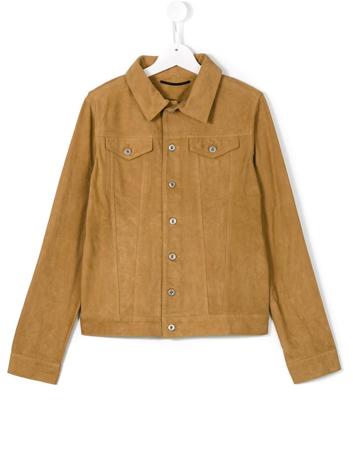 Dondup Kids Buttoned Leather Jacket, Boy's, Size: 14 Yrs, Brown