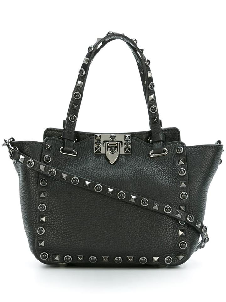Valentino 'rockstud Rolling Noir' Trapeze Tote